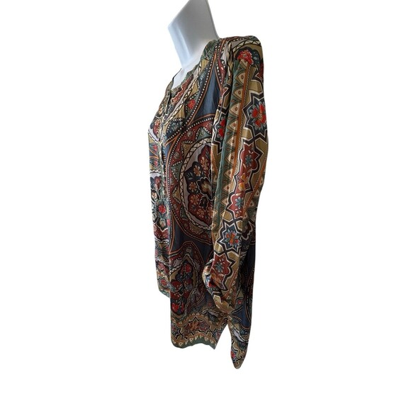 Johnny Was Silk Paisley Multicolor Roll Tab Boho Pink Top Shirt XL - Picture 3 of 10